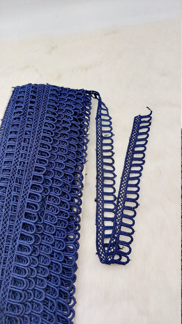9 Yards Navy Blue Embroidery Cotton Lace Trim, Approx. 20mm Wide, Fringe Trim